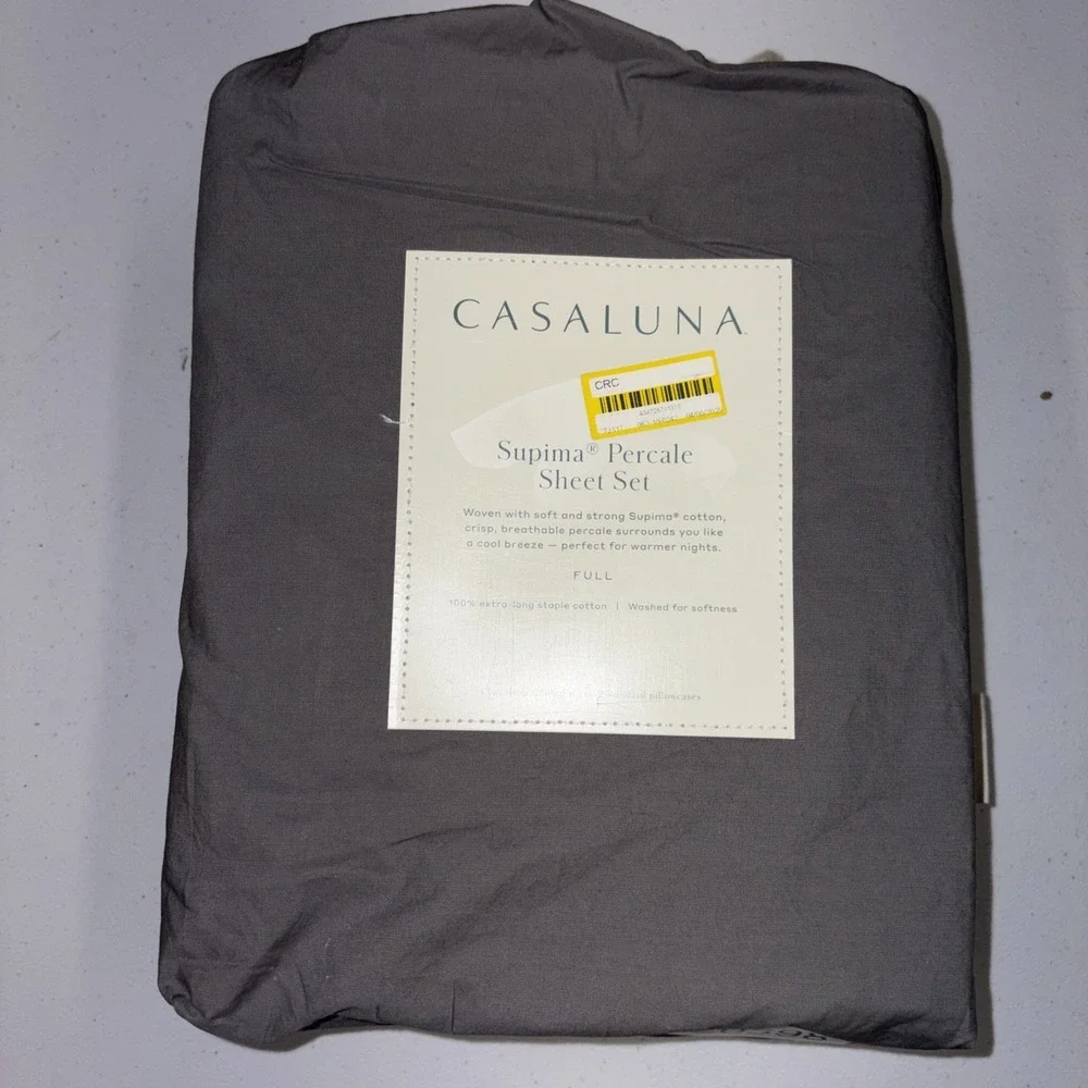 Casaluna Supima Percale Sheet Set Full Size Dark Gray 250 Thread Count